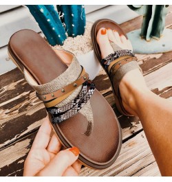 Women's Flat Sandals with Rhinestone Open Toe Elastic Slip On Slingback Sandals Womens Sandals Casual Summer Brown $13.60 San...