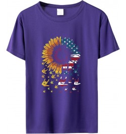 Puff Shirt Day T Shirts Cute USA Flag Sunflower Graphic 4 July Patriotic Tees Tops Super Soft Shirts Women Purple-2024 Indepe...