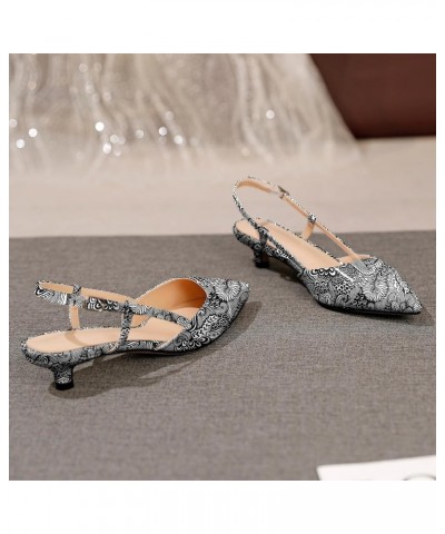 Women Slingback Low Kitten Heel Pumps Cap Pointed Toe Dress Shoes 1.5 Inch Heeled Sandals with Adjustable Strap Patent Flower...