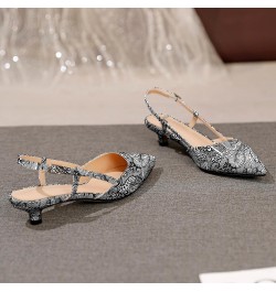 Women Slingback Low Kitten Heel Pumps Cap Pointed Toe Dress Shoes 1.5 Inch Heeled Sandals with Adjustable Strap Patent Flower...