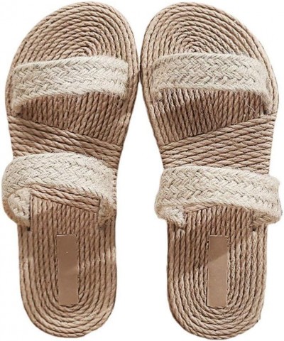 Womens Straw Rope Sandals Flat Beach Slippers Summer Slide Beach Pool Slipper Sandals Braided Sandals for Indoor Outdoor Beig...