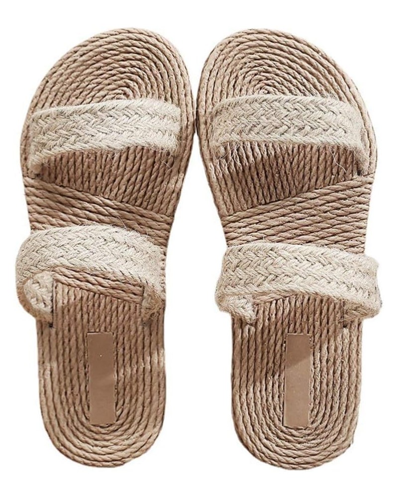 Womens Straw Rope Sandals Flat Beach Slippers Summer Slide Beach Pool Slipper Sandals Braided Sandals for Indoor Outdoor Beig...