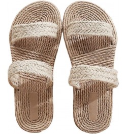 Womens Straw Rope Sandals Flat Beach Slippers Summer Slide Beach Pool Slipper Sandals Braided Sandals for Indoor Outdoor Beig...