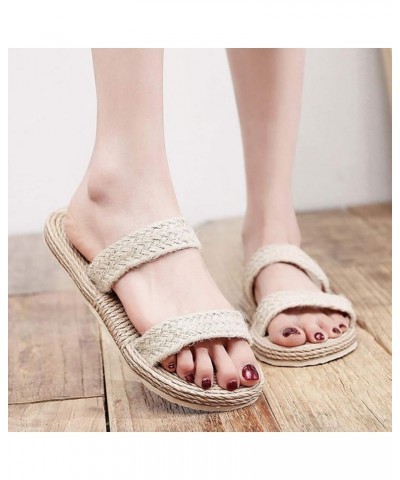 Womens Straw Rope Sandals Flat Beach Slippers Summer Slide Beach Pool Slipper Sandals Braided Sandals for Indoor Outdoor Beig...