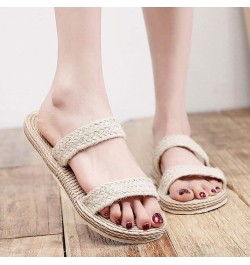 Womens Straw Rope Sandals Flat Beach Slippers Summer Slide Beach Pool Slipper Sandals Braided Sandals for Indoor Outdoor Beig...