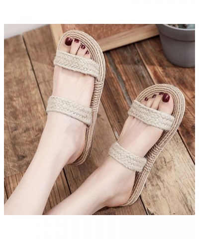 Womens Straw Rope Sandals Flat Beach Slippers Summer Slide Beach Pool Slipper Sandals Braided Sandals for Indoor Outdoor Beig...