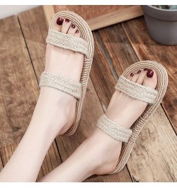 Womens Straw Rope Sandals Flat Beach Slippers Summer Slide Beach Pool Slipper Sandals Braided Sandals for Indoor Outdoor Beig...