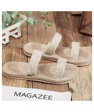 Womens Straw Rope Sandals Flat Beach Slippers Summer Slide Beach Pool Slipper Sandals Braided Sandals for Indoor Outdoor Beig...