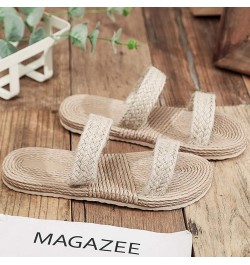 Womens Straw Rope Sandals Flat Beach Slippers Summer Slide Beach Pool Slipper Sandals Braided Sandals for Indoor Outdoor Beig...