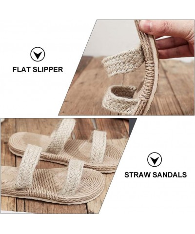 Womens Straw Rope Sandals Flat Beach Slippers Summer Slide Beach Pool Slipper Sandals Braided Sandals for Indoor Outdoor Beig...