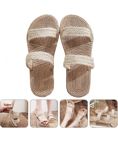 Womens Straw Rope Sandals Flat Beach Slippers Summer Slide Beach Pool Slipper Sandals Braided Sandals for Indoor Outdoor Beig...