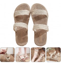 Womens Straw Rope Sandals Flat Beach Slippers Summer Slide Beach Pool Slipper Sandals Braided Sandals for Indoor Outdoor Beig...