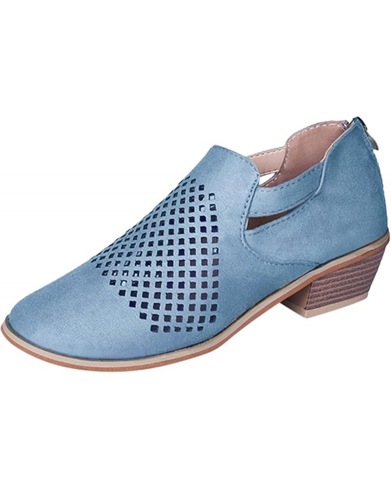 Ankle Boots for Women Block Heel Round Toe Short Booties Breathable Retro Fashion Casual Shoes Boots Blue $14.79 Boots