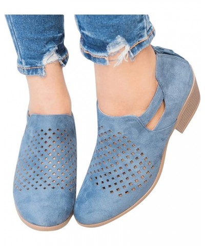 Ankle Boots for Women Block Heel Round Toe Short Booties Breathable Retro Fashion Casual Shoes Boots Blue $14.79 Boots