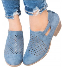 Ankle Boots for Women Block Heel Round Toe Short Booties Breathable Retro Fashion Casual Shoes Boots Blue $14.79 Boots