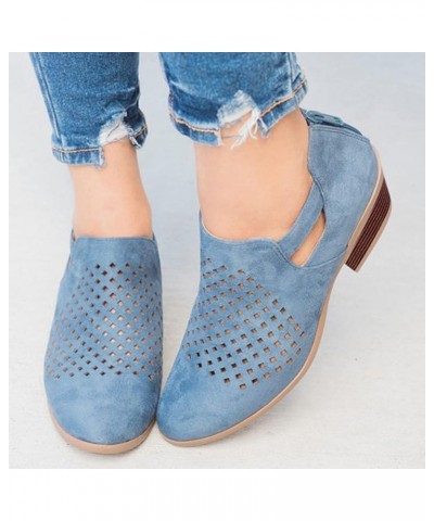 Ankle Boots for Women Block Heel Round Toe Short Booties Breathable Retro Fashion Casual Shoes Boots Blue $14.79 Boots