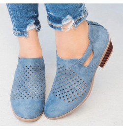 Ankle Boots for Women Block Heel Round Toe Short Booties Breathable Retro Fashion Casual Shoes Boots Blue $14.79 Boots