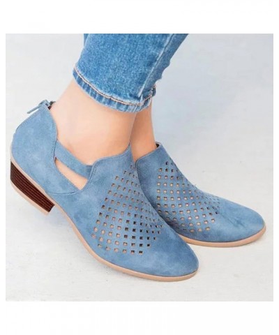 Ankle Boots for Women Block Heel Round Toe Short Booties Breathable Retro Fashion Casual Shoes Boots Blue $14.79 Boots