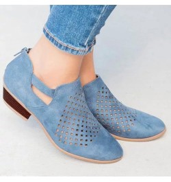 Ankle Boots for Women Block Heel Round Toe Short Booties Breathable Retro Fashion Casual Shoes Boots Blue $14.79 Boots