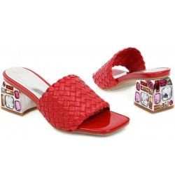 Womens Rhinestone Chunky Heels Slide Sandals Braided Square Peep Toe Slip on Mules Shoes Red $26.85 Sandals