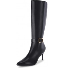 Womens Knee High Boots Stiletto Heels Suede Pointed Toe Wide Calf Metal Buckle Side Zipper Winter Boots Cool Black $21.60 Boots