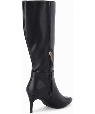 Womens Knee High Boots Stiletto Heels Suede Pointed Toe Wide Calf Metal Buckle Side Zipper Winter Boots Cool Black $21.60 Boots