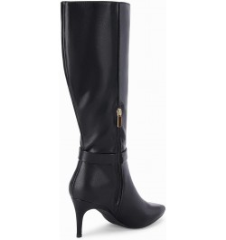 Womens Knee High Boots Stiletto Heels Suede Pointed Toe Wide Calf Metal Buckle Side Zipper Winter Boots Cool Black $21.60 Boots