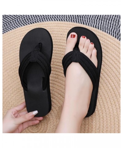 Women's Strappy Lace Up Thong T-Strap Ankle Strap Summer Low Wedges Sandals with Arch Support Slip-on Shoe 147-ibzwp-7-black ...