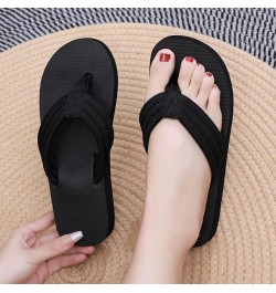 Women's Strappy Lace Up Thong T-Strap Ankle Strap Summer Low Wedges Sandals with Arch Support Slip-on Shoe 147-ibzwp-7-black ...