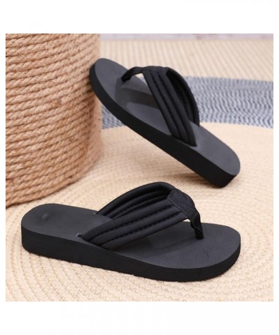 Women's Strappy Lace Up Thong T-Strap Ankle Strap Summer Low Wedges Sandals with Arch Support Slip-on Shoe 147-ibzwp-7-black ...