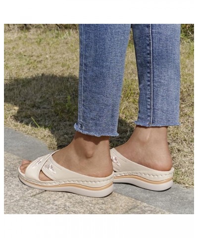 Sandals for Women With Arch Support Breathable Open Toe Slippers Slides Summer Anti Slip Walking Shoes Wide Fit Sandals Beige...