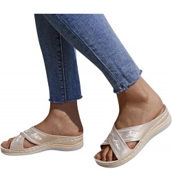 Sandals for Women With Arch Support Breathable Open Toe Slippers Slides Summer Anti Slip Walking Shoes Wide Fit Sandals Beige...