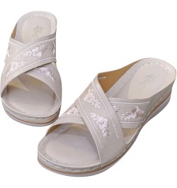 Sandals for Women With Arch Support Breathable Open Toe Slippers Slides Summer Anti Slip Walking Shoes Wide Fit Sandals Beige...