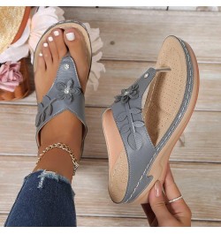 Women Plus-size Solid Color Flower Casual Comfortable Lunge Sandals Grey $15.43 Outdoor Shoes