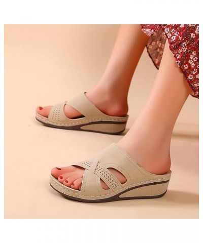 Women Dressy Sandals Sandals Solid Wedge Size Ladies Heel Large Retro Outer Color Hollow Fashion Wear Women's Khaki $16.89 Sa...