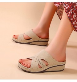 Women Dressy Sandals Sandals Solid Wedge Size Ladies Heel Large Retro Outer Color Hollow Fashion Wear Women's Khaki $16.89 Sa...