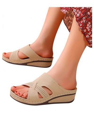 Women Dressy Sandals Sandals Solid Wedge Size Ladies Heel Large Retro Outer Color Hollow Fashion Wear Women's Khaki $16.89 Sa...