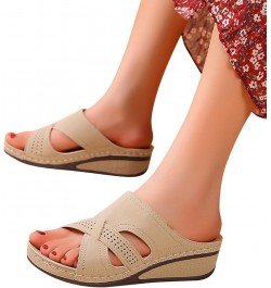 Women Dressy Sandals Sandals Solid Wedge Size Ladies Heel Large Retro Outer Color Hollow Fashion Wear Women's Khaki $16.89 Sa...