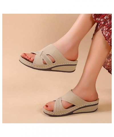 Women Dressy Sandals Sandals Solid Wedge Size Ladies Heel Large Retro Outer Color Hollow Fashion Wear Women's Khaki $16.89 Sa...