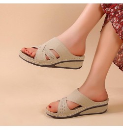 Women Dressy Sandals Sandals Solid Wedge Size Ladies Heel Large Retro Outer Color Hollow Fashion Wear Women's Khaki $16.89 Sa...