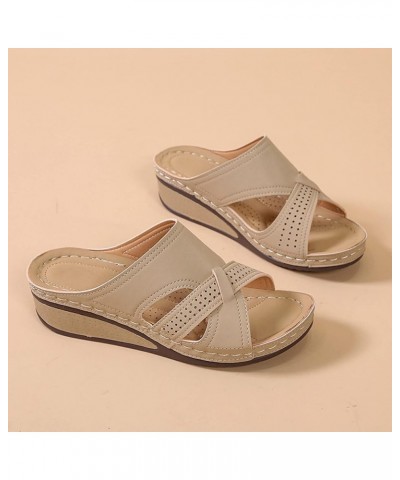 Women Dressy Sandals Sandals Solid Wedge Size Ladies Heel Large Retro Outer Color Hollow Fashion Wear Women's Khaki $16.89 Sa...