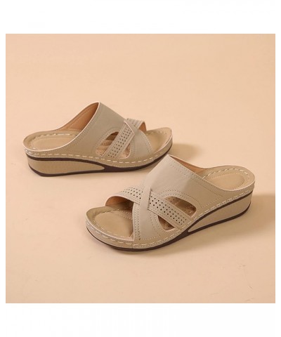 Women Dressy Sandals Sandals Solid Wedge Size Ladies Heel Large Retro Outer Color Hollow Fashion Wear Women's Khaki $16.89 Sa...