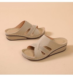 Women Dressy Sandals Sandals Solid Wedge Size Ladies Heel Large Retro Outer Color Hollow Fashion Wear Women's Khaki $16.89 Sa...