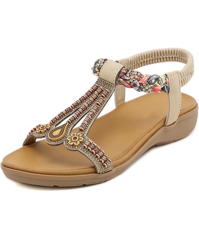 Women's Flat Sandals Ladies Flat Sandals Beaded Strap Sandals Rhinestone Leather Sandals 41 F $21.96 Sandals