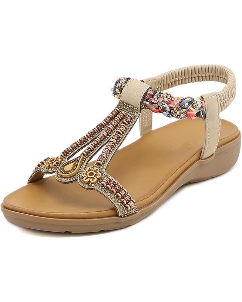 Women's Flat Sandals Ladies Flat Sandals Beaded Strap Sandals Rhinestone Leather Sandals 41 F $21.96 Sandals