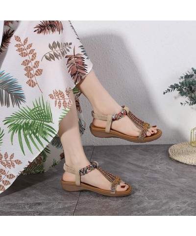 Women's Flat Sandals Ladies Flat Sandals Beaded Strap Sandals Rhinestone Leather Sandals 41 F $21.96 Sandals