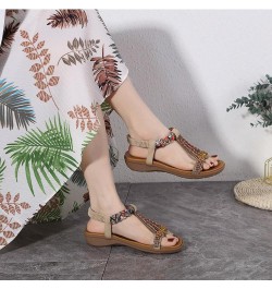 Women's Flat Sandals Ladies Flat Sandals Beaded Strap Sandals Rhinestone Leather Sandals 41 F $21.96 Sandals