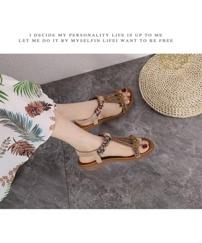 Women's Flat Sandals Ladies Flat Sandals Beaded Strap Sandals Rhinestone Leather Sandals 41 F $21.96 Sandals