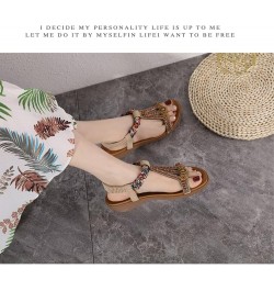 Women's Flat Sandals Ladies Flat Sandals Beaded Strap Sandals Rhinestone Leather Sandals 41 F $21.96 Sandals