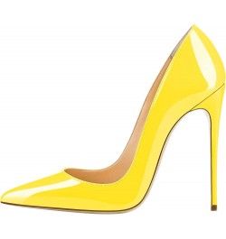 Womens High Stilettos Heels Pointed Toe Pumps Slip-on 5 Inch Sky High Slim Thin Heel Dress Shoes Patent Yellow $33.59 Pumps